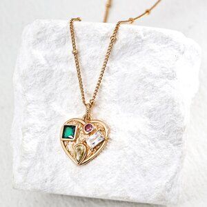 💖 Artisan Original Design Vintage Multi-Gemstone Heart Locket Necklace | S925